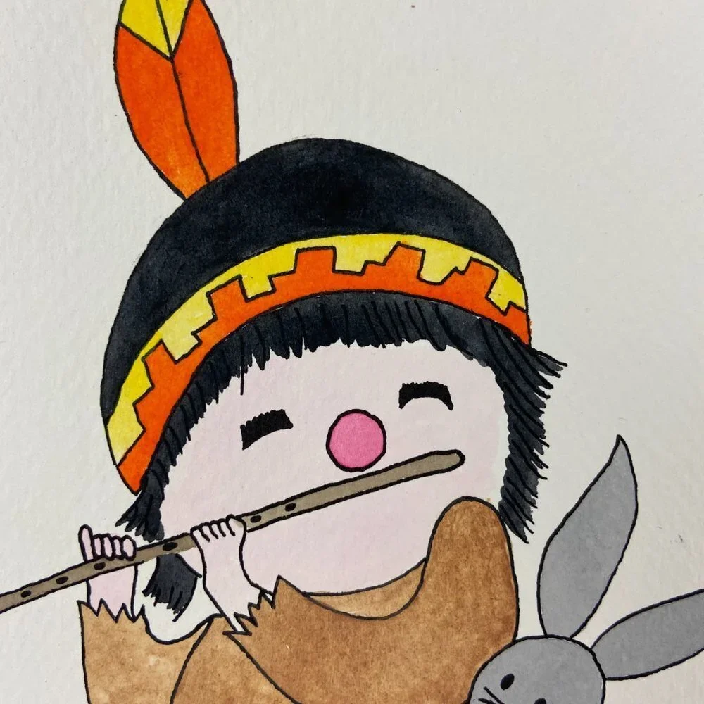 NEW Vintage 1987s Artist Alexis James Watercolor Print Native American Boy